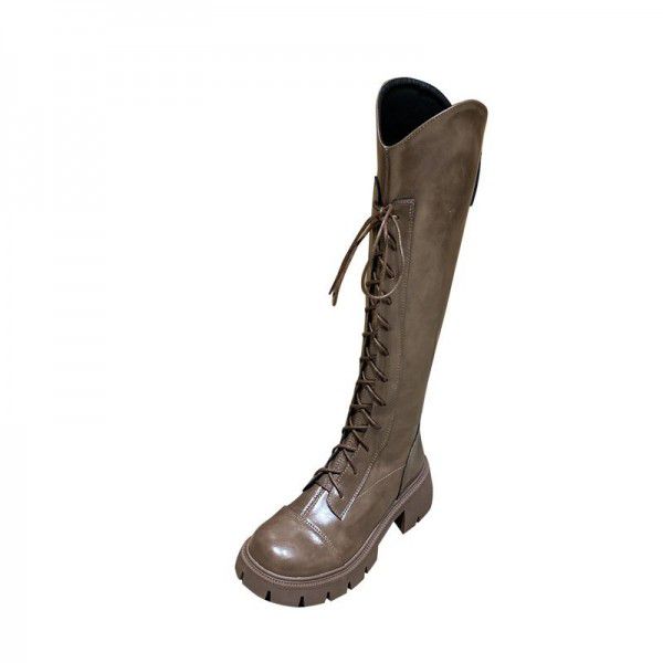 New Long Knee Length Knight Boot Children's Round Head Thick Bottom Lace Up 