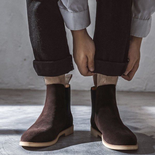 Pointed Chelsea boot Men's Martin Boots English Genuine Leather Boots Cross Border Extra Large 