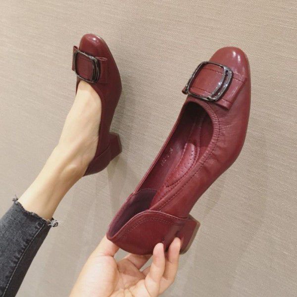 High Heel Women's Summer Low Heel Layer Soft Cowhide Feet Treading Sole Single Shoe Women's Shoes 