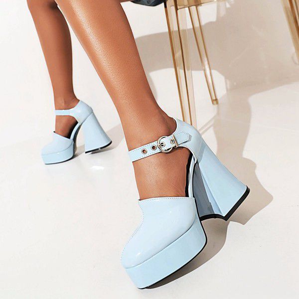High Heel Women's Thick Heels New Vintage Thick Sole Mary Jane Shoes Waterproof Platform Shallow Mouth Single Shoes 
