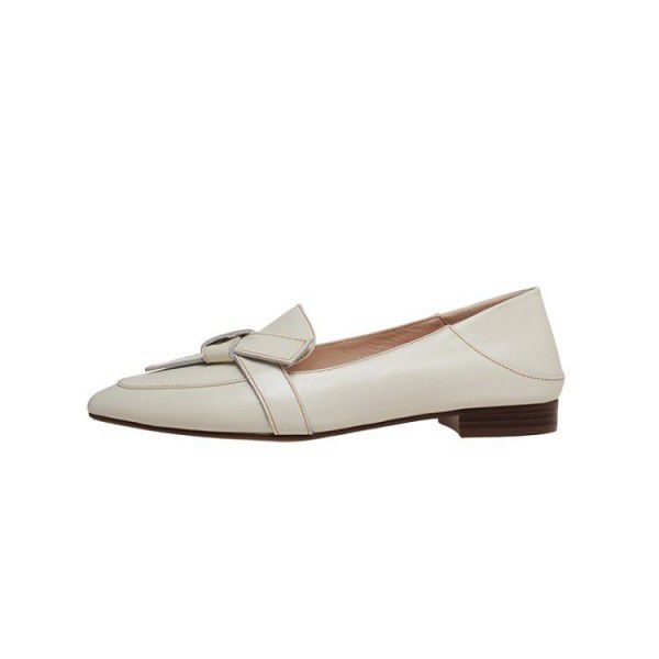 Spring and Autumn New Solid Color Low Heel Shoes, Two Wear Single Shoes, British Style Pointed Bow Inner and Outer Full Leather Women's Shoes 