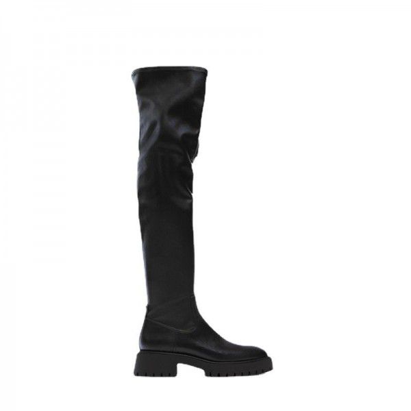 Black knee length boots for women in autumn and winter, showing thin thin thin heels, high heels, round toe, side zippered riding boots for women 