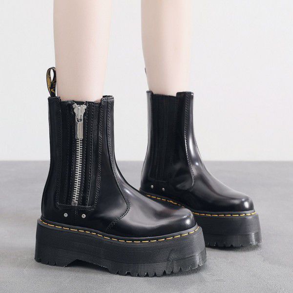 Chelsea boot Women's thick soled Martin boots Women's English leather short boots sponge soled leather shoes 