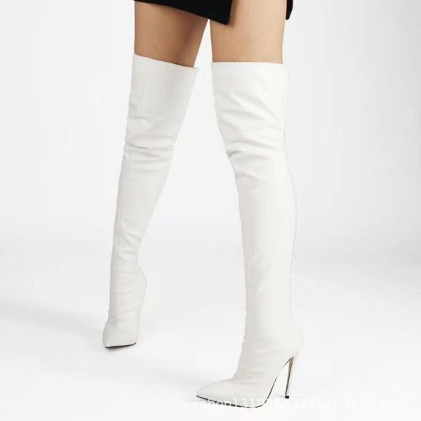 Autumn and Winter Stone Pattern Pointed Thin Heel Women's Over Knee Boots 