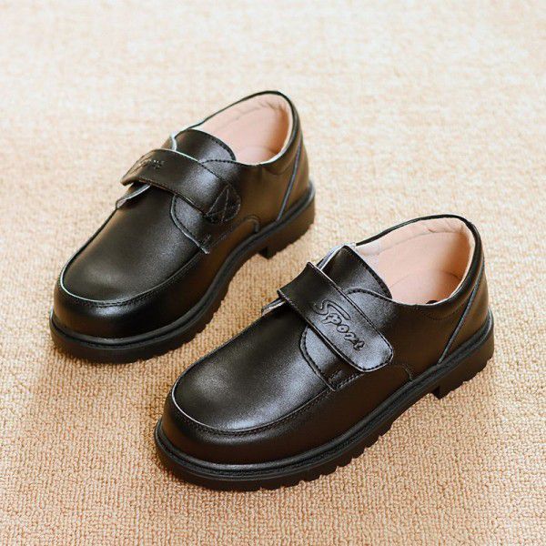Children's black leather shoes, boys' soft soles, ...