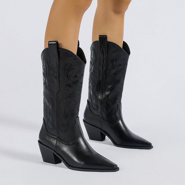 Thick Heel Medium Boots Autumn Medium Heel High Boots Women's Boots Large Western Medium Cowboy boot 
