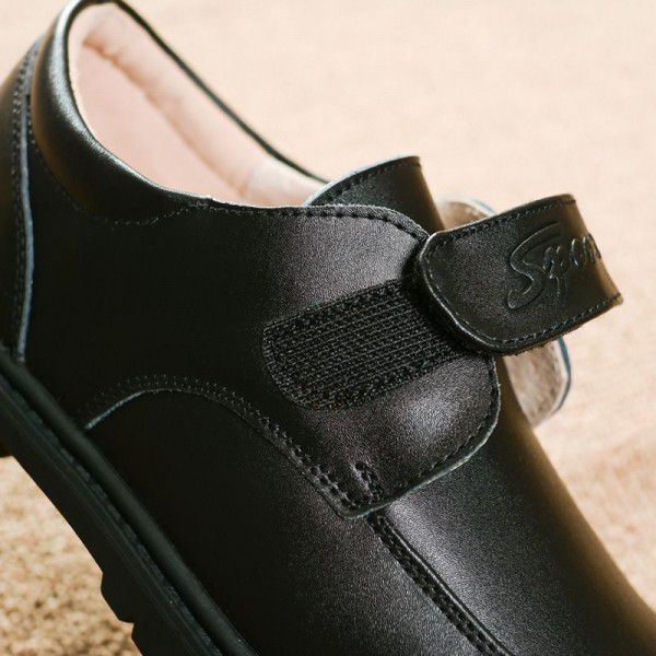 Children's black leather shoes, boys' soft soles, students' performance, flower boy college style single shoes 
