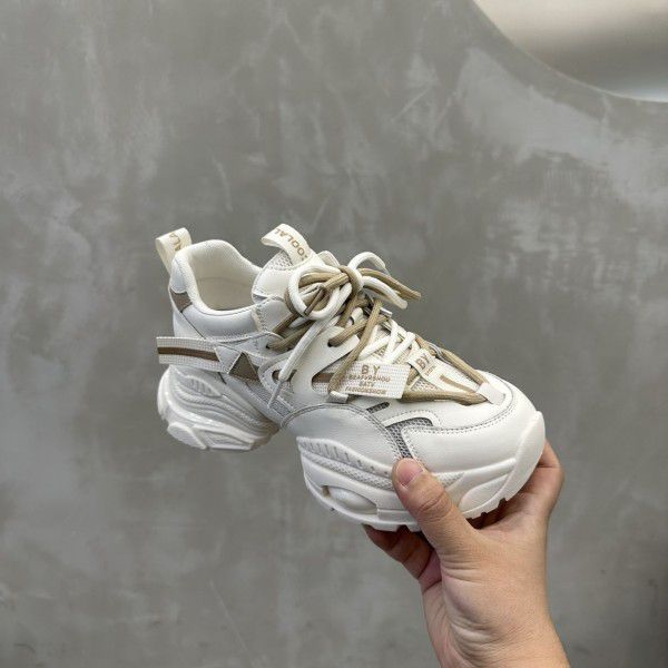 New summer hollow out leather thick sole mesh suction film sole sneakers 