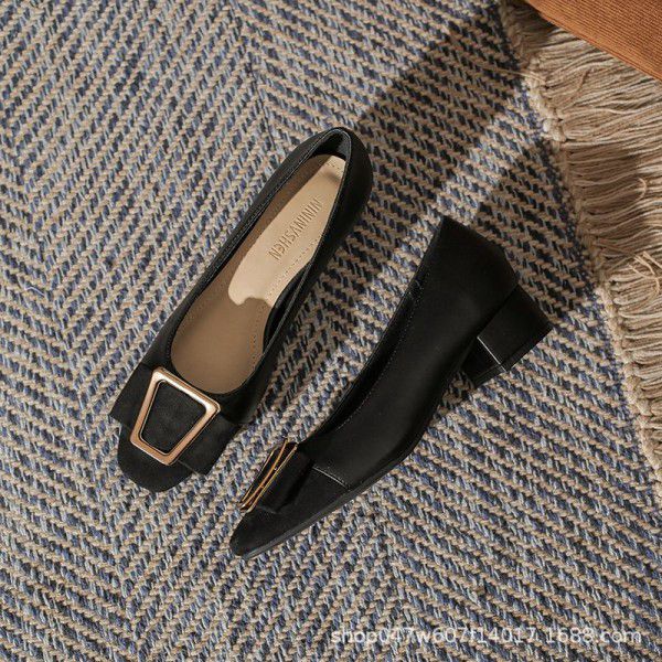 New fashion metal buckle color matching single shoe women 