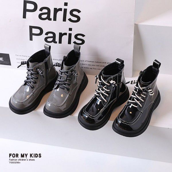 Girls' English style genuine leather Martin boots,...