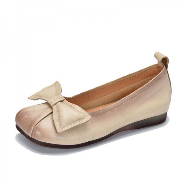 Literary Forest Women's Small Fresh Single Shoes Women's Comfortable Soft Sole Soft Top Women's Shoes Bow Shallow Oral Layer Cowhide Shoes Versatile 