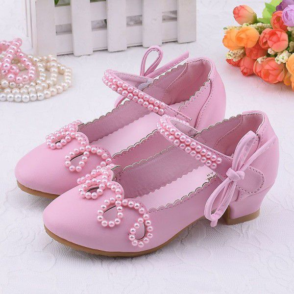 Girls' leather shoes, high heels, princess shoes, new Korean version, children's crystal shoes, children's single shoes, white dance shoes 