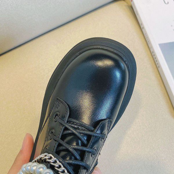 Winter Children's Shoes New Girls' Fashion Pearl Chain High Boots Little Girls' Knee Length Plush Martin Boots 