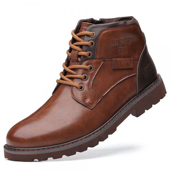 Men's British Vintage Martin Boots Fashion Side Zipper Large Leather Boots Casual Breathable Men's Shoes 