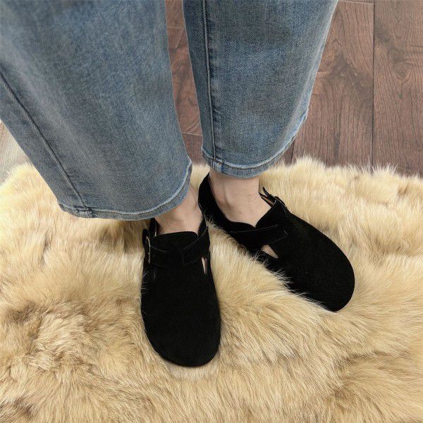 Boken shoes, women's genuine leather, autumn and winter new French lazy person, one foot soft sole, retro outer wear, casual single shoes 