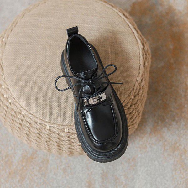 Leather inner raised thick soled small leather shoes women's British style new lace up Slip-on shoe lock net red single shoes 