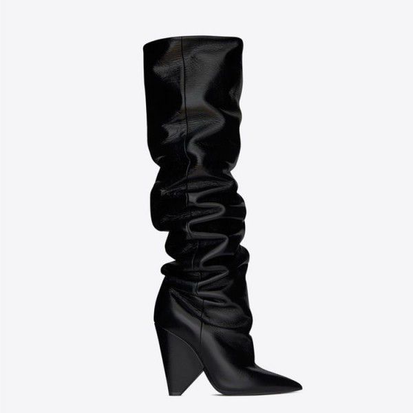 Women's shoes pleated long tube shaped heel pointe...
