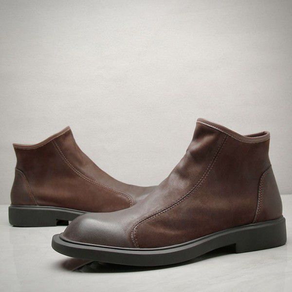 New Martin Boots Men's Winter British High Top Shoes Trendy Boots Korean Version Trendy Korean Version Casual Genuine Leather Men's Shoes Mid Sleeve Boots 