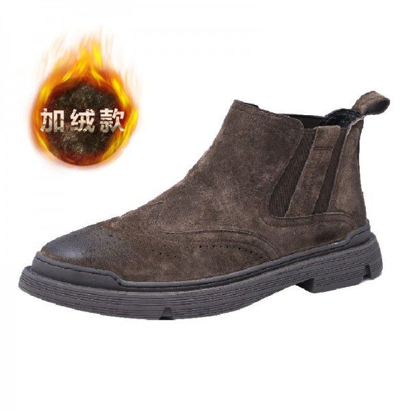 Autumn and winter men's work boots, youth men's shoes, pig leather, British outdoor suede, plush Martin boots, men's 