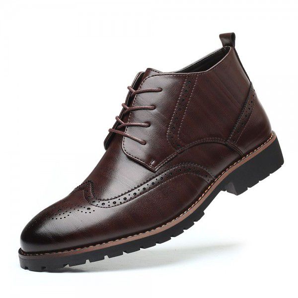 Men's Martin Boots Fashion Trend Block Short Boots High Top Shoes Large Leather Shoes Formal Men's Shoes 