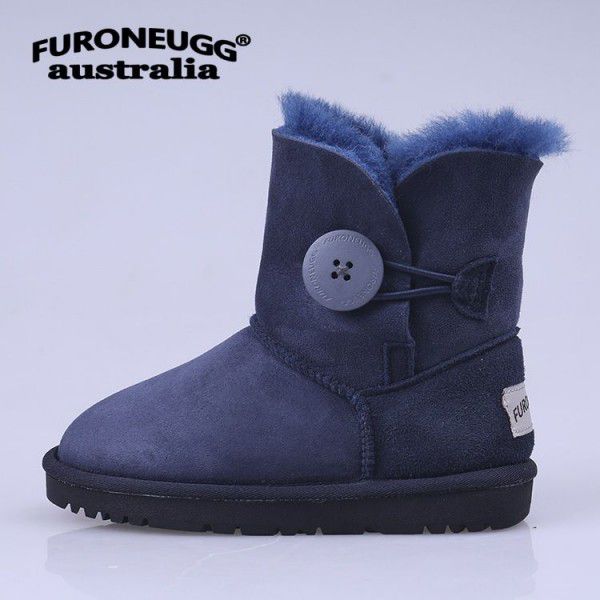 Autumn and Winter Parent-child Warm Children's Snow Boots Anti slip Cow Rib Sole Mid Sleeve Girls' Leather Boots Cotton Boots 
