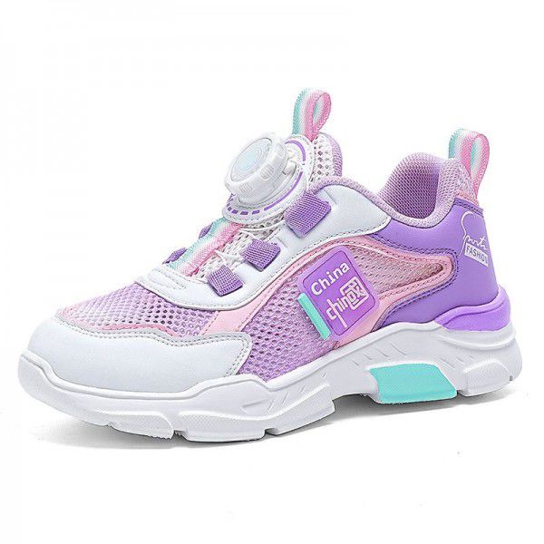 Boys' shoes, sports shoes, rotating buttons, new summer mesh breathable single mesh hollowed out children's mesh shoe trend 