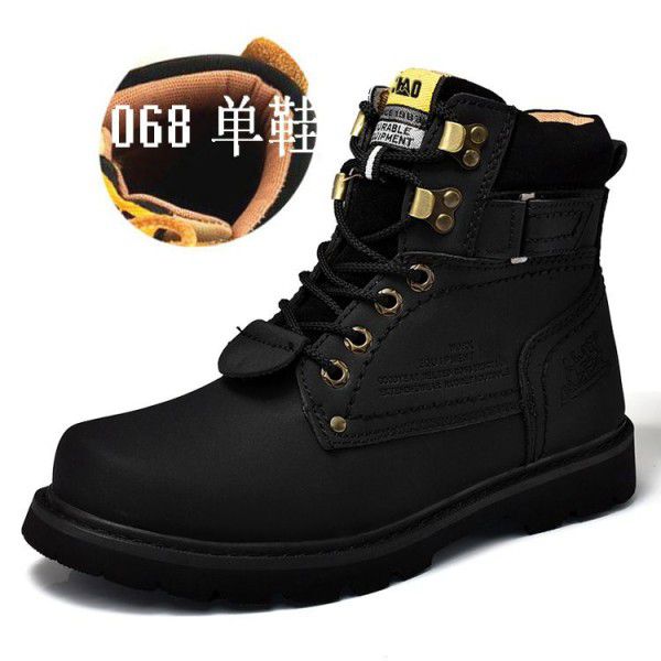 Men's Martin boots, large toe work attire boots, round toe tie up, flat bottomed leather outdoor hiking shoes, couples, black boots, spring 