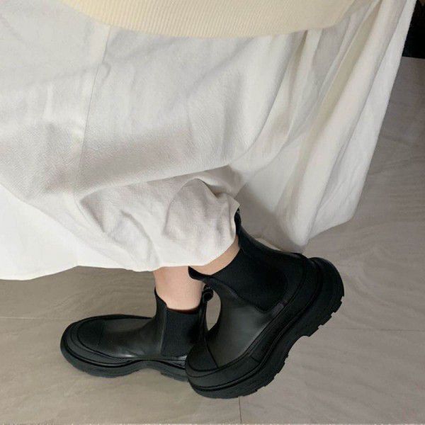 New plush leather McQueen Chelsea boots Fashion Versatile muffin thick soled short boots 