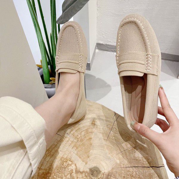 New round toe single shoes for women, knitted and woven shoes for cross-border foreign trade, leisure and leisure, loafers, and bean shoes for women 