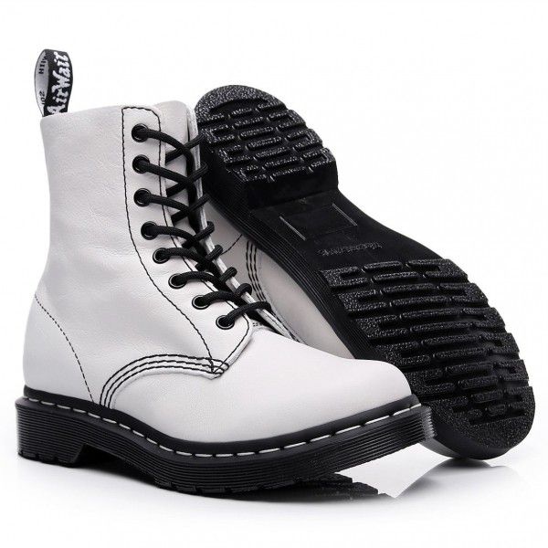 White Martin Boots Women's Genuine Leather Classic Hard Leather English Style Boots Short Boots Women's and Men's Round Head Trend 