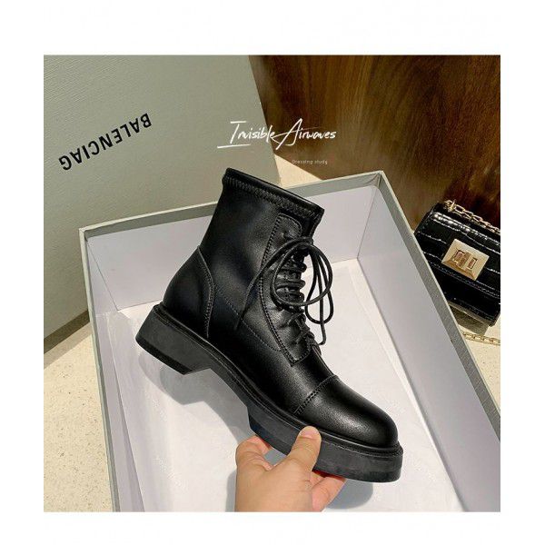 Autumn and Winter New British Style Fashion Round Toe Comfortable Thick Sole Martin Boots Front Lace up Fashion Motorcycle Boots Women's Shoes 