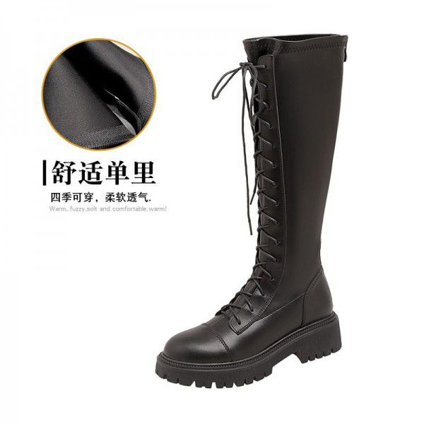 Brown Genuine Leather Women's Boots Long Sleeve Knight Boots Women's New Thick Sole Long Boots Thick Heel High Sleeve Boots Elastic Thin Boots 