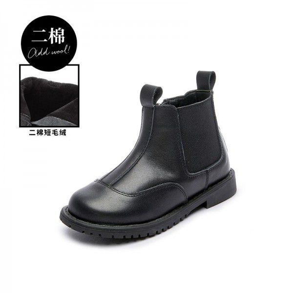Children's boots, small boots, new autumn and winter girls' boots, top layer genuine leather short boots, Korean version black boys' leather boots 