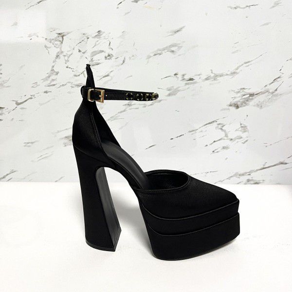 Colorful rhinestone waterproof platform with thick bottom and pointed tip for women in large size 
