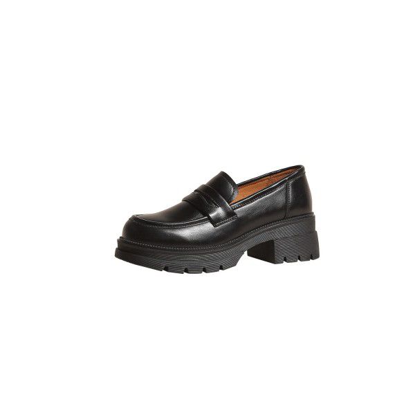 Thick soled full leather Slip-on shoe Spring new thick middle heel round toe small leather shoes cowhide single shoes for women 