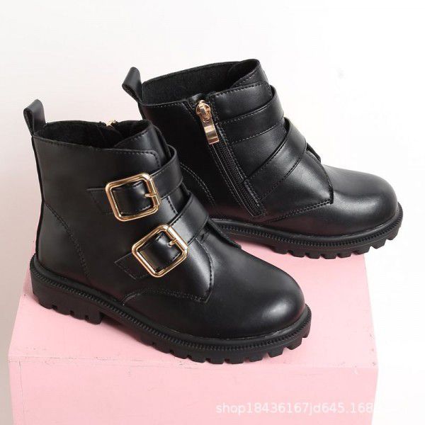 Girls' White Boots Spring and Autumn Children's Short Boots Little Girls' Martin Boots Low Barrel Short English Style Thick Sole Single Shoe 