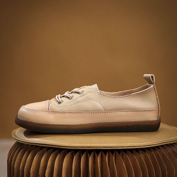 New Vintage Genuine Leather Flat Sole Women's Shoes Soft Sole Colored Casual Shoes Cow Rib Sole Women's Single Shoes 