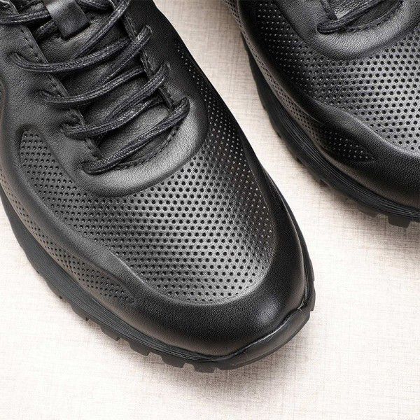 Sports and leisure shoes, men's genuine leather, spring and autumn new all cowhide men's shoes, trendy and versatile, breathable soft sole running leather shoes 