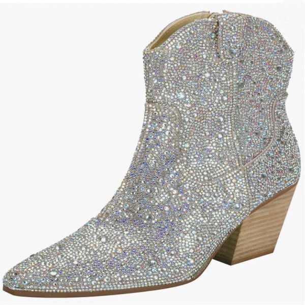 Pointed thick heeled short boots with customized r...