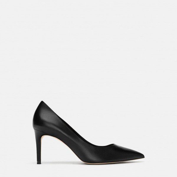 New Summer Black High Heel Pointed Shoes Single Shoes Mid Heel Red Wedding Shoes Interview Dress 