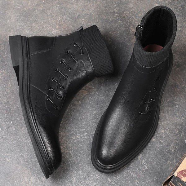 Chelsea boot British fashion men's shoes plush warmth men's Martin boots leather pointed boots men 