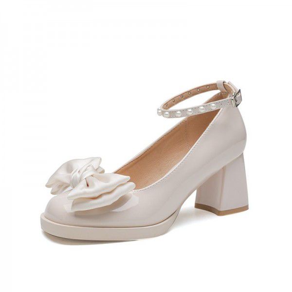 Mary Jane Shoes Women's Spring and Autumn French Girls' High Heels Versatile Thick Heel Shoes Temperament Celebrity Bridesmaid Shoes 