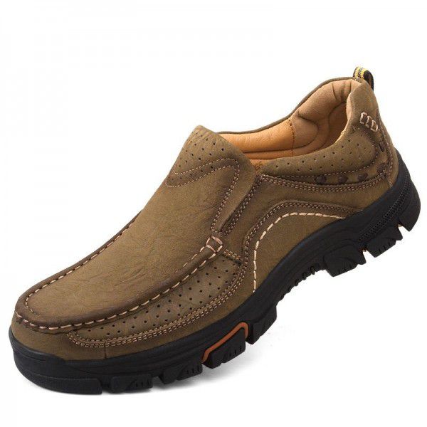 Men's casual shoes, large toe leather shoes, men's top layer cowhide outdoor anti slip hiking shoes, foot covers, men's shoes, wear-resistant work clothes shoes 