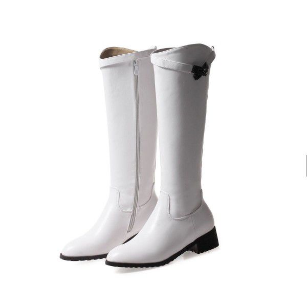 Belt buckle spring and autumn boots, leather boots, knight boots, thick heels, medium heels boots 