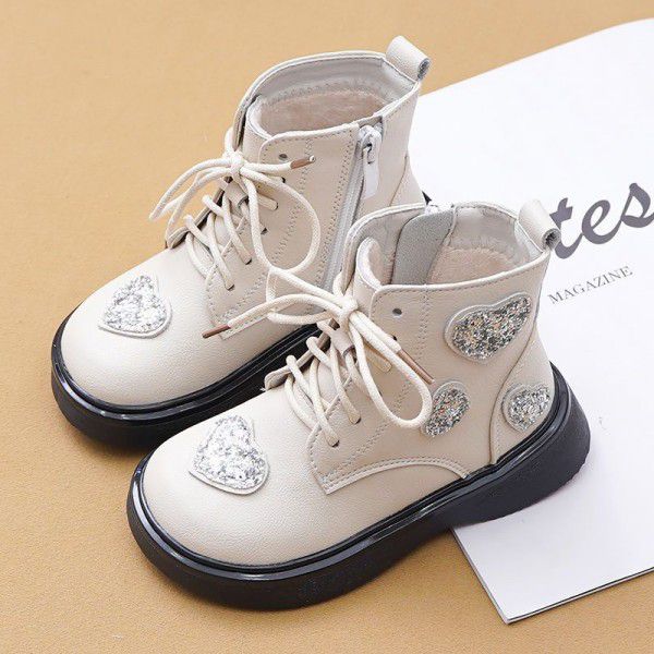 Girls' Martin boots, short boots, soft sole single boots, plush British style princess boots, cotton boots, autumn and winter children's shoes 