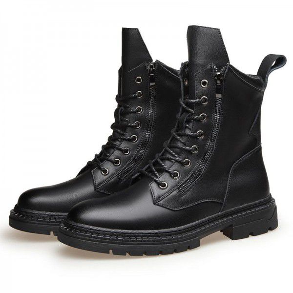 Fashion Trend Men's Martin Boots Casual Lace up Side Zipper Military Boots High cut Genuine Leather Round Toe Roman Style Men's Boots 