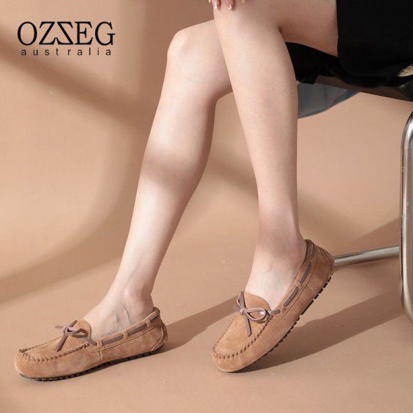 Spring and Summer New Women's Flat Bottom Bow Top Layer Casual Single Shoe Women's Baotou 