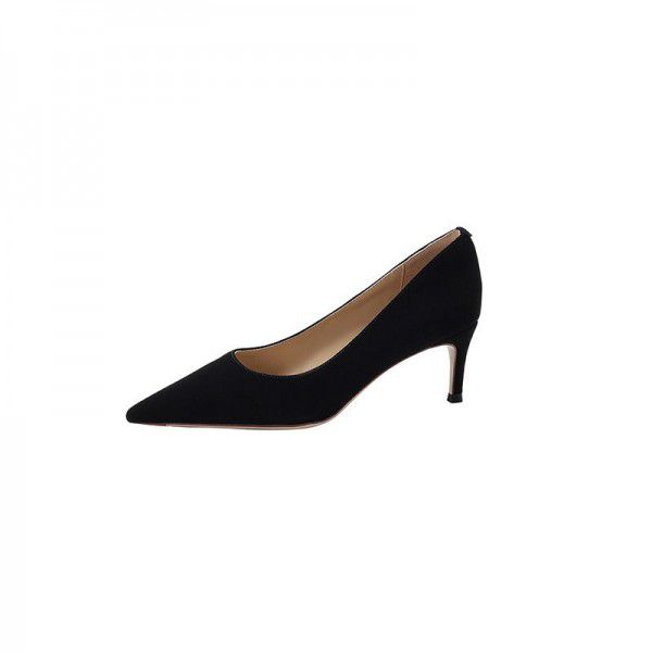New Spring/Summer French High Heels Female Pointed Thin Heels Black Temperament Frosted Single Shoe Female 