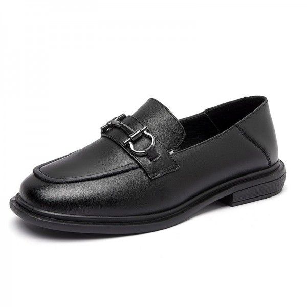 The first layer of cowhide flat sole single shoes for women in spring and summer New Korean version One foot Slip-on shoe Square head two small leather shoes 