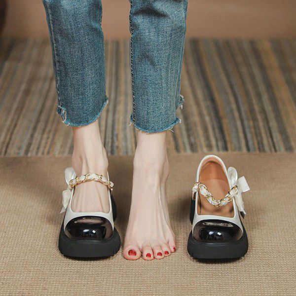 Small leather shoes for women in spring and summer, round toe thick soles, Mary Jane women's shoes, French style, small fragrance, high heels, versatile single shoes, light 